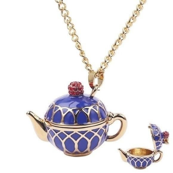 Tea pot necklace & earrings set enamel - Picture 3 of 7
